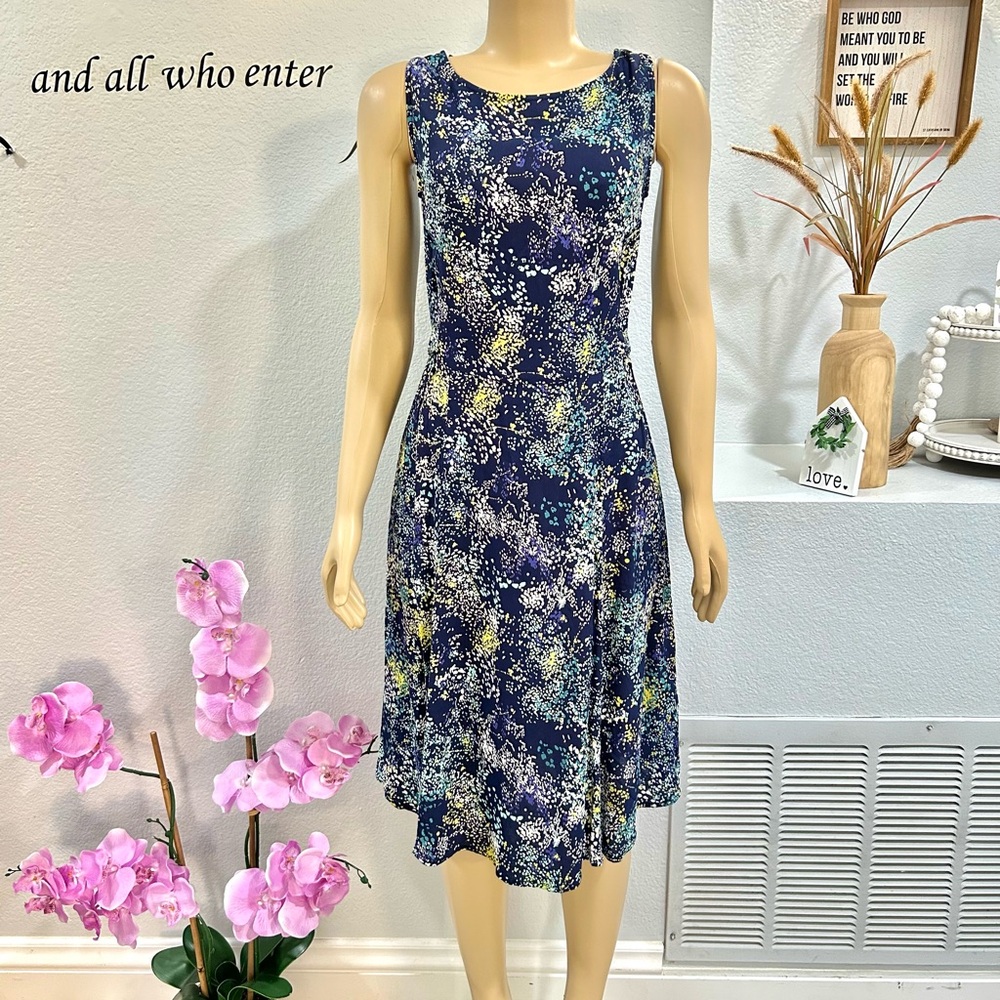 Pink Wheels Blue Sleeveless Dress Size S Small Geometric Side Adjusting Midi